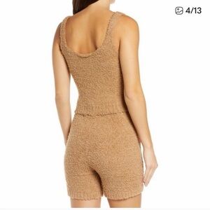 SKIMS Aqua 2 Piece Cozy Knit Matching Set Tank Top Shorts Fuzzy Tan Kim K Sz L